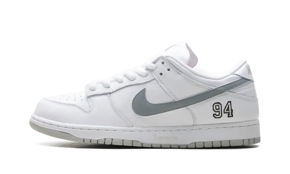 Nike SB Dunk Low Supreme White Metallic Silver - image 1